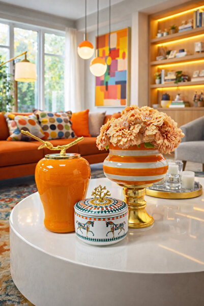 ferayhome Dekoratif Obje Salon Seti HERM Desen Kutu Soft Sarı Zebra Ayaklı Sa...