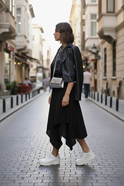 SHE BEST Women's Asymmetrical Banana Crepe Double Layer Comfortable Fit Skirt...