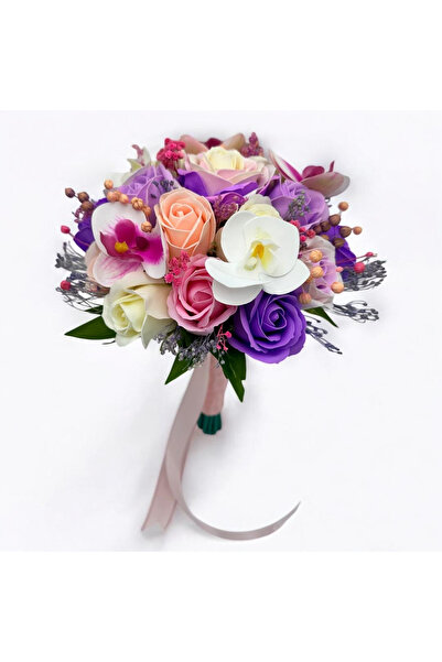 Eventissimi Buchet mediu personalizabil cu trandafiri și orhidee Alb / Mov