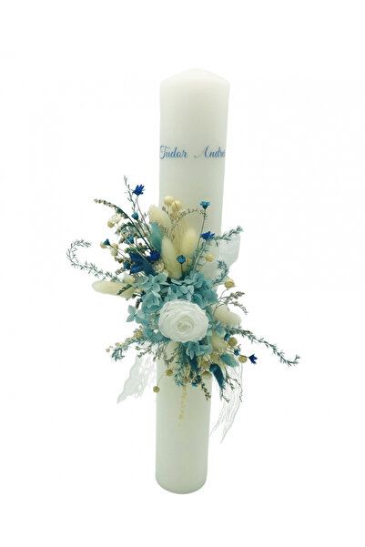 Eventissimi Wedding/christening candle – 40 cm, natural wax, decoration: drie...