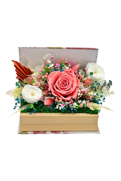 Eventissimi Aranjament floral in cutie cadou carte cu trandafiri criogenati s...