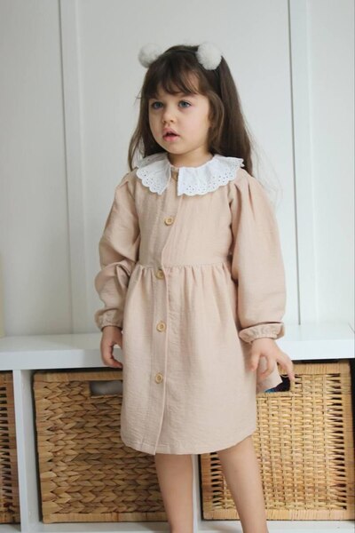 Asortix Rochie festonată pentru fete, cu guler din dantelă, rochie elegantă c...