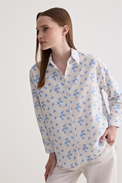 LEVURE Linen shirt with a leaf print - Made in Turkey