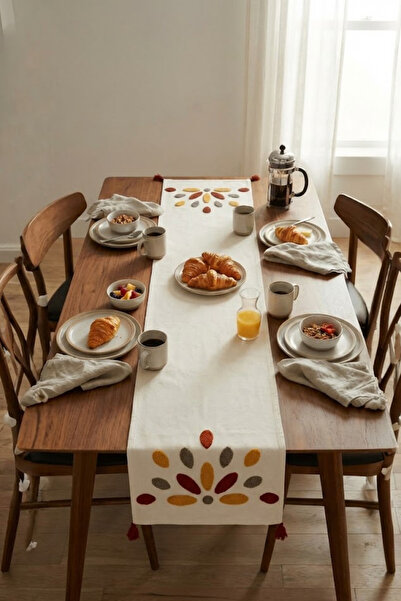 Valmia Home Buldan Handmade Embossed Sun Motif Tasseled Runner (130X40 cm)