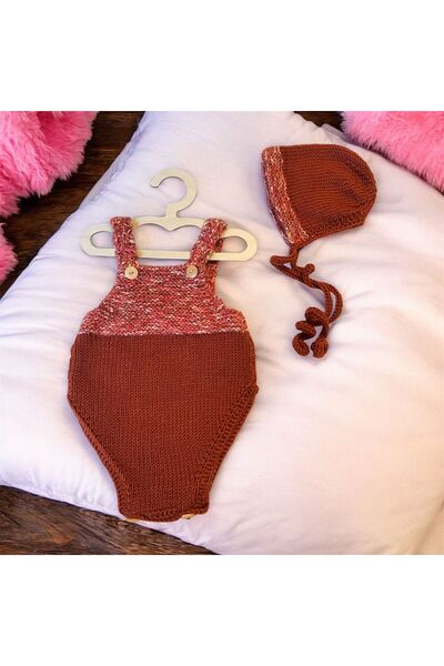 The Cloudish Shop Bebek el örgüsü örme tulum şapka seti 0-3 ay fotoğraf çekim...