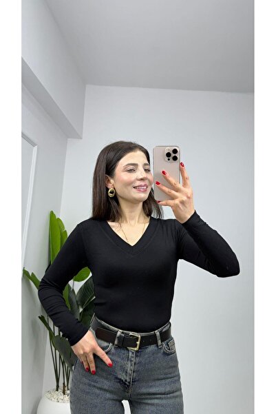 TUNAM BUTİK 141 V-Neck Modal Badi Black