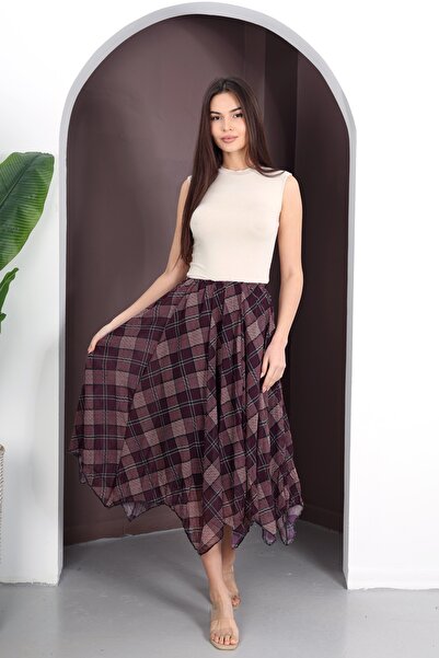 YEK&BİR FUSTĂ DIN ȘIFON CU MODEL PĂTRAT, CU CĂPTUȘEALĂ INTERIOARĂ ȘI DETALII ...