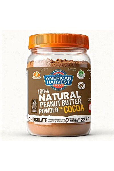 American Harvest مسحوق زبدة الفول السوداني الطبيعي مع الكاكاو، 227 غرام، 6 غر...