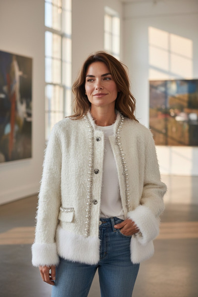 MADE İN ITALY Italyan inci kurk detayli mont