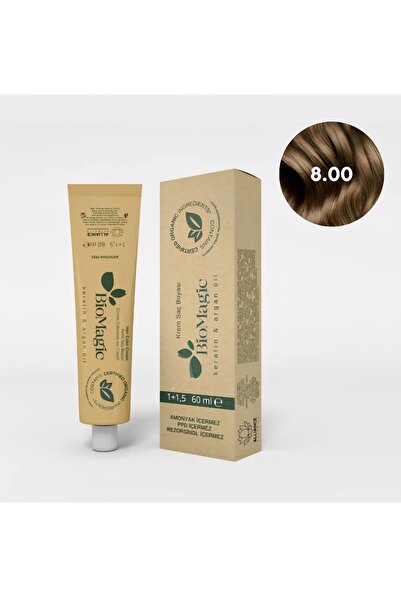 BIOMAGIC 8.00 Açık Kumral Organik İçerikli Amonyaksız Kalıcı Saç Boyası +Oksidan