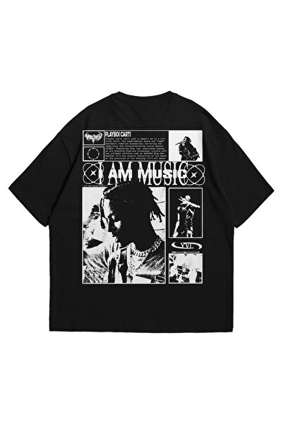 Scrovtie Tricou oversize negru unisex - Tricou cu guler rotund din bumbac 100...