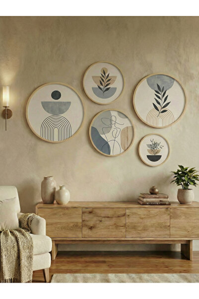 huhuli 5-Piece Mdf Painting Set with Natural Wood Frame - Bohemian Nordic Liv...