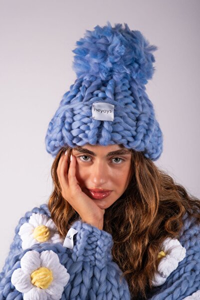 HEYAYS El Örgüsü Ponponlu Yün Kalın Bere