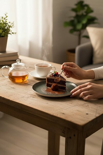 Limboda Bonna MeZopotamia Mosaic Antrasit 16cm Hygge Düz Tatlı Tabak