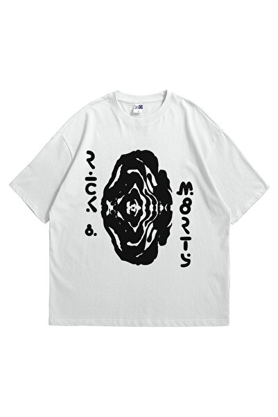 Scrovtie Unisex Beyaz Oversize T-Shirt - Rick and Morty Portal Inkblot Baskıl...