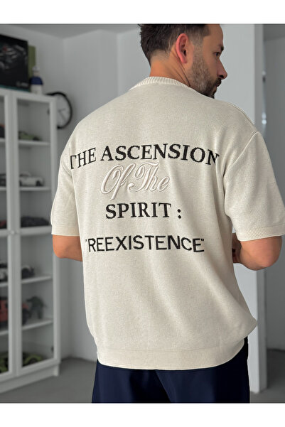 BYBASICMAN Μπεζ Κεντητό Ριμπ Πλεκτό Μπλουζάκι TW-3341