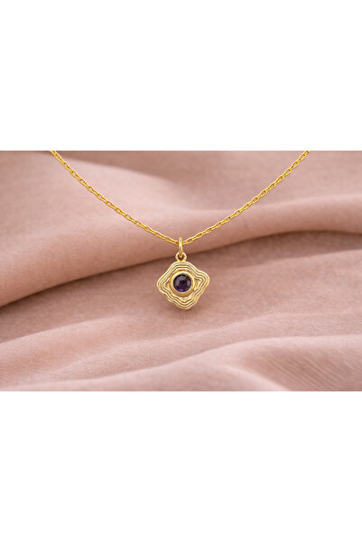 Ariş Altın Kaplama Gümüş Ametist Taşlı Minimal Kolye