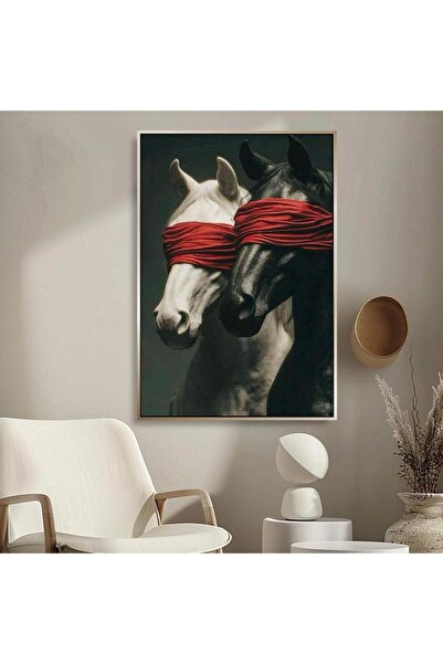 Marktna Horse-themed canvas painting with a hollow, colored wooden frame