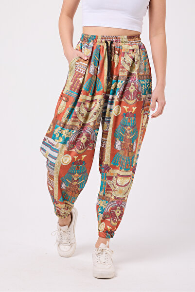 Superbluemexico Women's Street Style Printed Wrinkled Sports Baggy Trousers