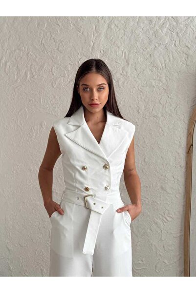 Rabona Fashion Modern Fit Kruvaze Yaka Kemerli Kolsuz Uzun Abiye Tulum