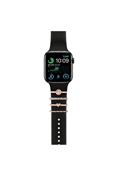 Casen Watch Akıllı Saat Uyumlu Kordon Takısı Şık Charm Seti Yuvarlak Taşlı Go...