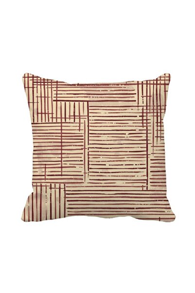 Queen Jera غطاء وسادة مزخرف بنمط خطي باللون الأحمر الداكن - تصميم تجريدي حديث...