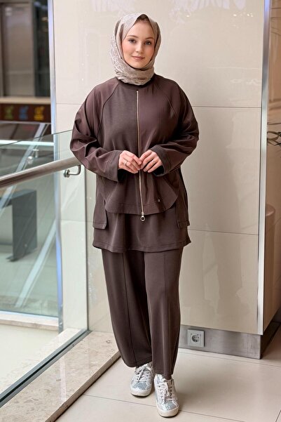 Ghisa Önden Fermuarlı Paraşüt Kumaş Garnili Tunik pantolon Takım