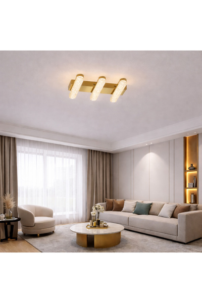 proled LED Chandelier Remote 30W ACR-8095 Gold, 3 Arms Crystal Bar, Adjustabl...