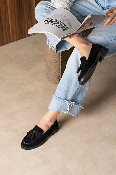 guijarro Μαύρο σουέτ φούνταν μοκασίνι με φούντες - Casual και κομψό για το γρ...