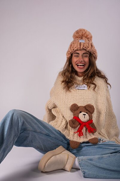 HEYAYS El Örgüsü Ponponlu Yün Kalın Bere