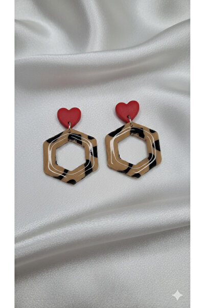 Lu Atelier Valora Red Heart Detailed Leopard Pattern Geometric Polymer Clay E...