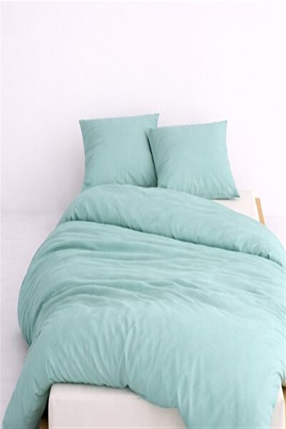 MORE HOME غطاء لحاف مزدوج + غطاء وسادة باللون الأخضر