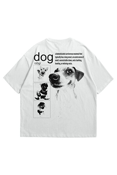 Scrovtie Unisex Λευκό Oversize T-Shirt - Μπλουζάκι Streetwear με στάμπα σκύλο...