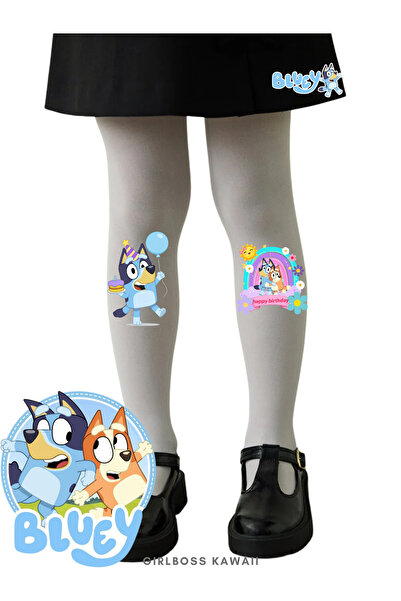 Girlboss Kawaii Bluey Birthday White Pantyhose Matte Opaque Happy Birthday