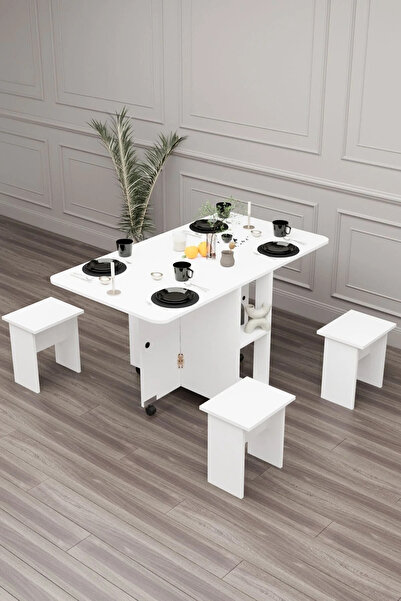 moka park avm Bozova Beyaz Katlanır Mutfak Masası 4 Tabureli Kolay Kurulum Al...