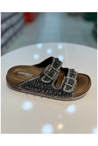 Esem Stone Detailed Double Buckle Women's Slippers - Colorful Beaded