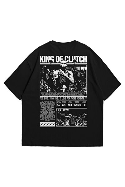 Scrovtie Unisex Black Oversize T-Shirt - King of Clutch Lebron James Printed ...
