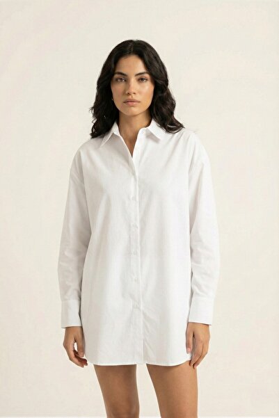 Miss Dünya Lissa 100% Natural Cotton Oversize One Size Poplin Shirt
