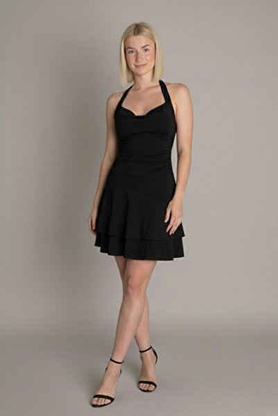 moddosa fashion Women's Degaje Collar Halter Neck Flounce Dress