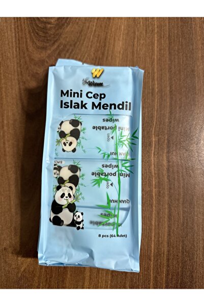 aysequlce Blue Panda Patterned Mini Pocket Wet Wipes - Set of 8 (64 Sheets) –...