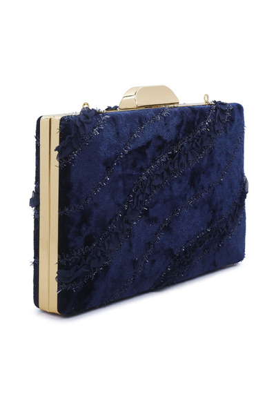 london Rag Women Navy Velvet Ribbon Clutch Bag