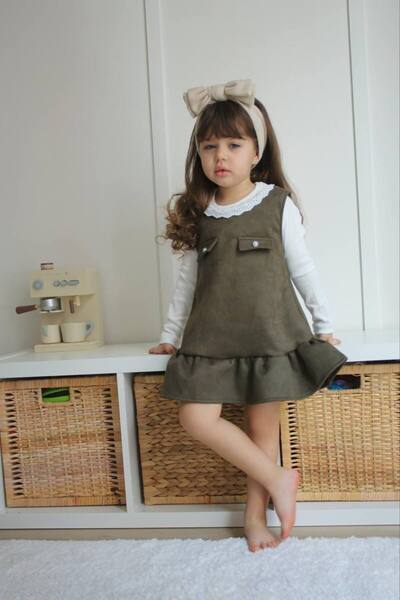 Asortix Κοριτσίστικο Ολόσωμο Φόρεμα Γκιλέκο Σουέντ Σετ 2 τεμαχίων-1022M-JLB-075