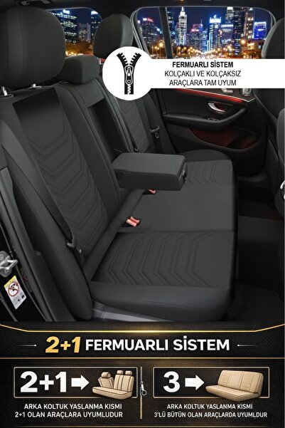 GM-DESIGN Titanyum Serisi Lüks Keten Üniversal Oto Koltuk Kılıfı - 5 Koltuk Tam Set