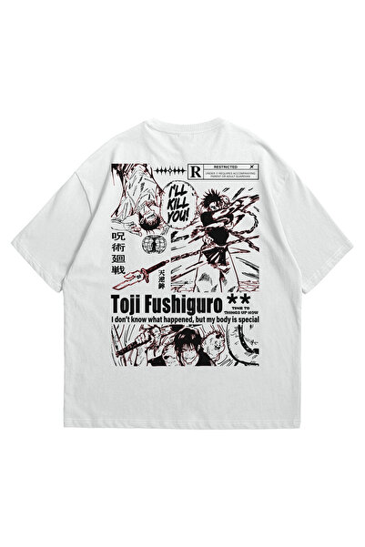 Scrovtie تي شيرت أبيض كبير الحجم للجنسين - تي شيرت توجي فوشيغورو مطبوع عليه ر...