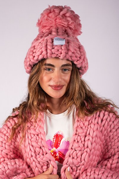 HEYAYS El Örgüsü Ponponlu Yün Kalın Bere