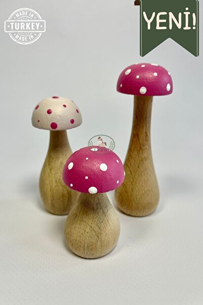 DORU Waldorf 3'lü Minik Doğal Organik Ahşap Mantar Oyuncak Seti Dekor Fotoğra...