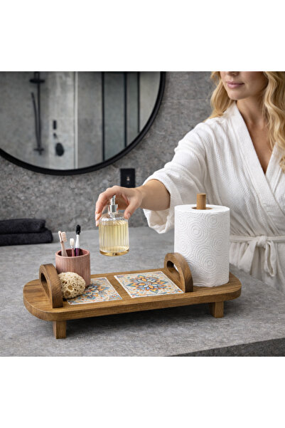 woodline Natural Stone Decorated Wooden Bathroom and Kitchen Countertop Organ...