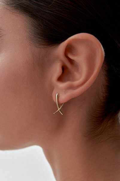 ADOR Altın Taşsız X Form Küpe