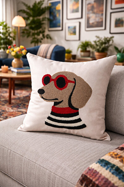 Pilloveland Punch Embroidered Throw Pillow Cover - 43*43 cm - Glasses-Wearing...