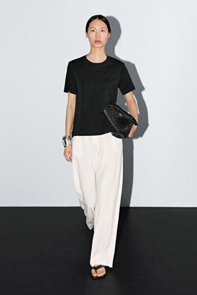 Massimo Dutti İnterlok bisiklet yaka %100 pamuklu t-shirt